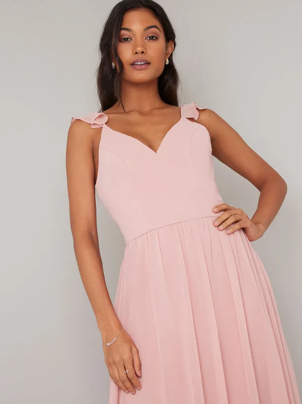 Ruffle Detail Pleated Maxi Dress in Rose Gold sold by Chi Chi London product image thumbnail 3