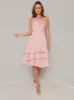 Lace Detail One Shoulder Tiered Midi Dress in Rose Gold sold by Chi Chi London