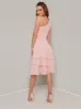 Lace Detail One Shoulder Tiered Midi Dress in Rose Gold sold by Chi Chi London