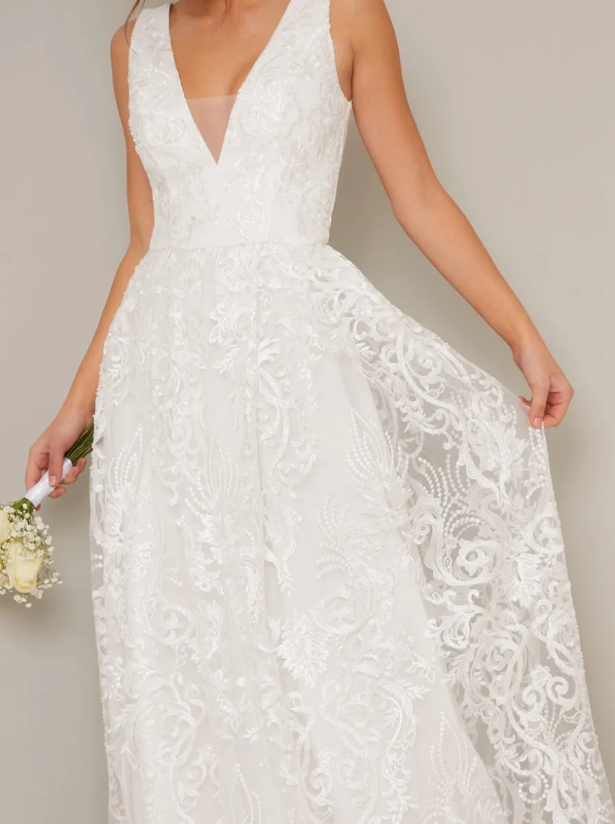 Lace V Neck Maxi Wedding Dress in White sold by Chi Chi London product image thumbnail 2
