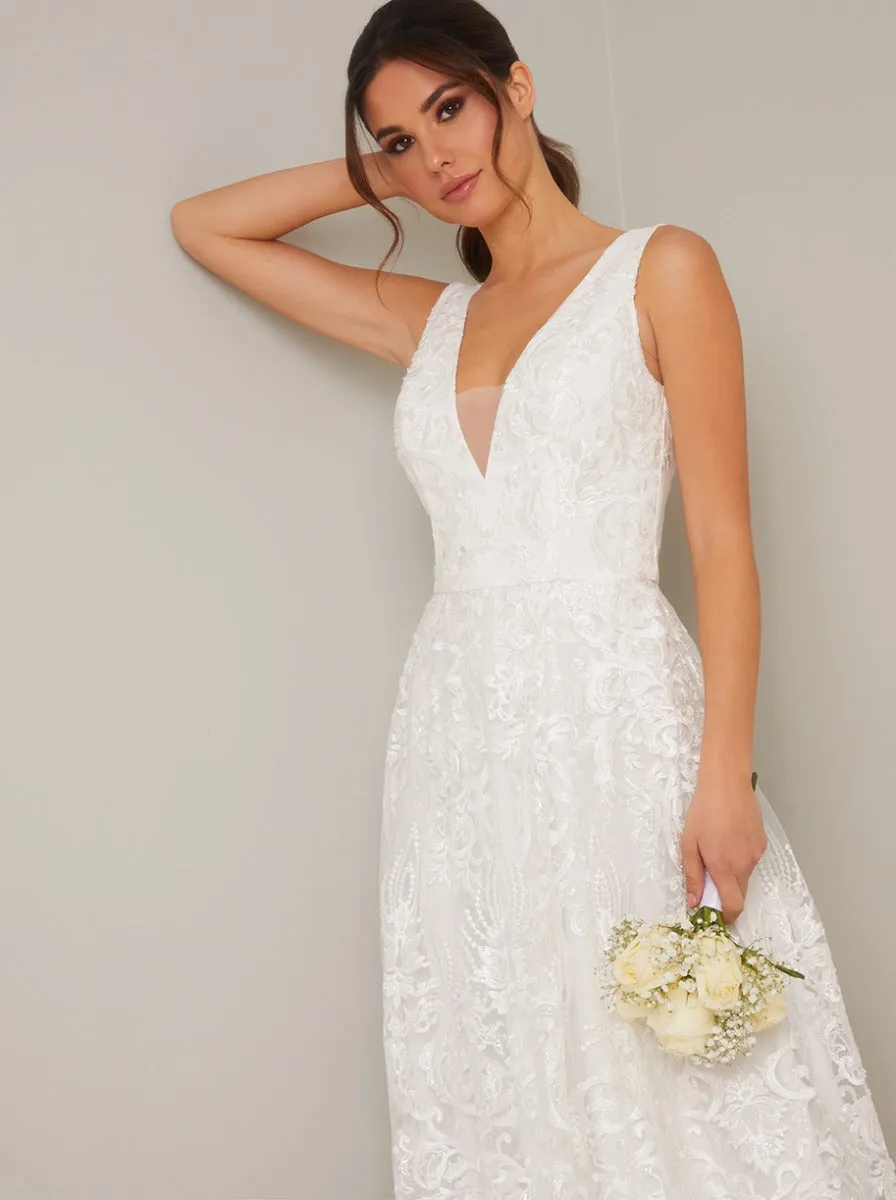 Lace V Neck Maxi Wedding Dress in White sold by Chi Chi London product image thumbnail 3