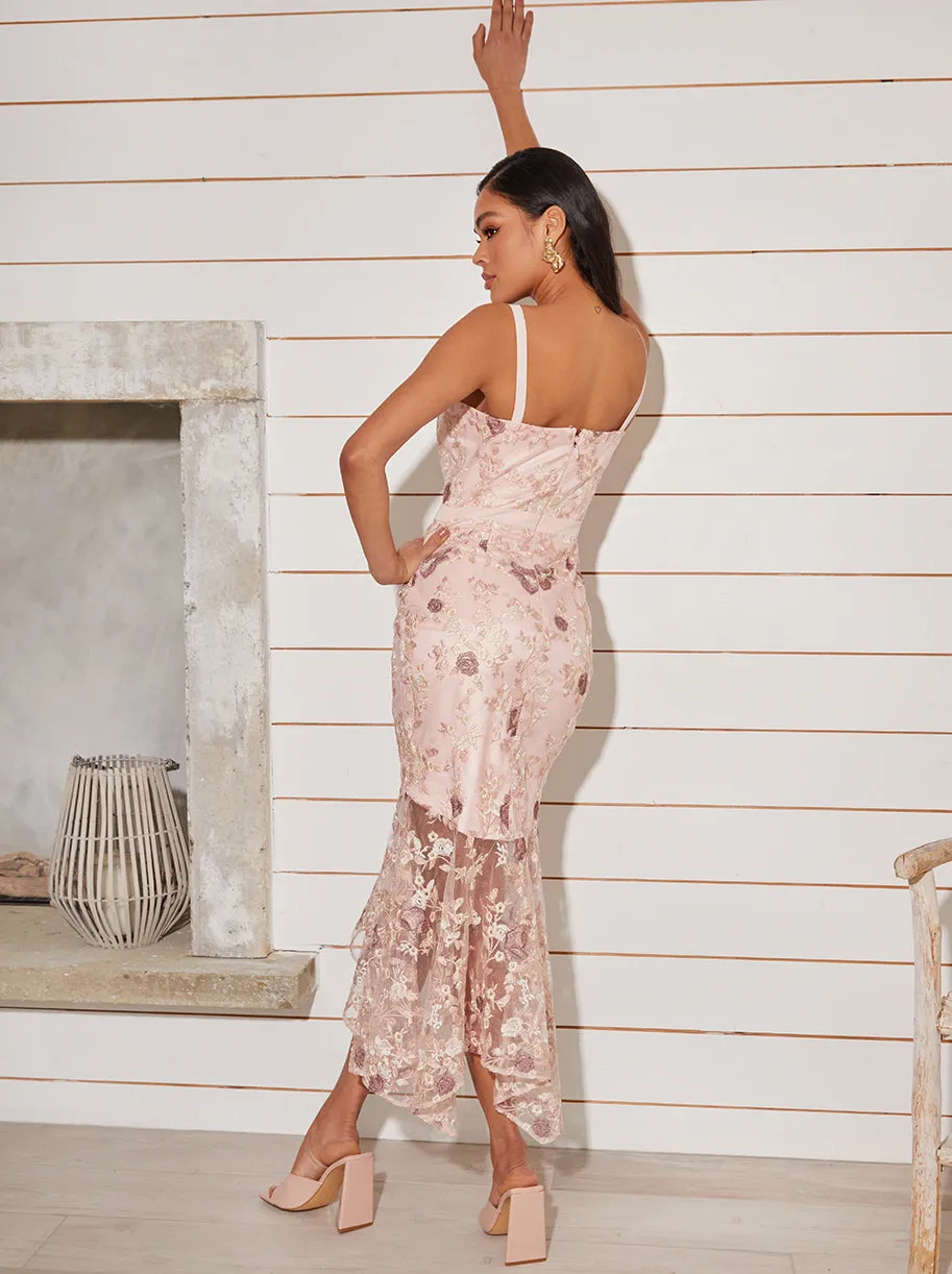 Peplum Embroidered Lace Bodycon Dress in Mink sold by Chi Chi London product image thumbnail 4