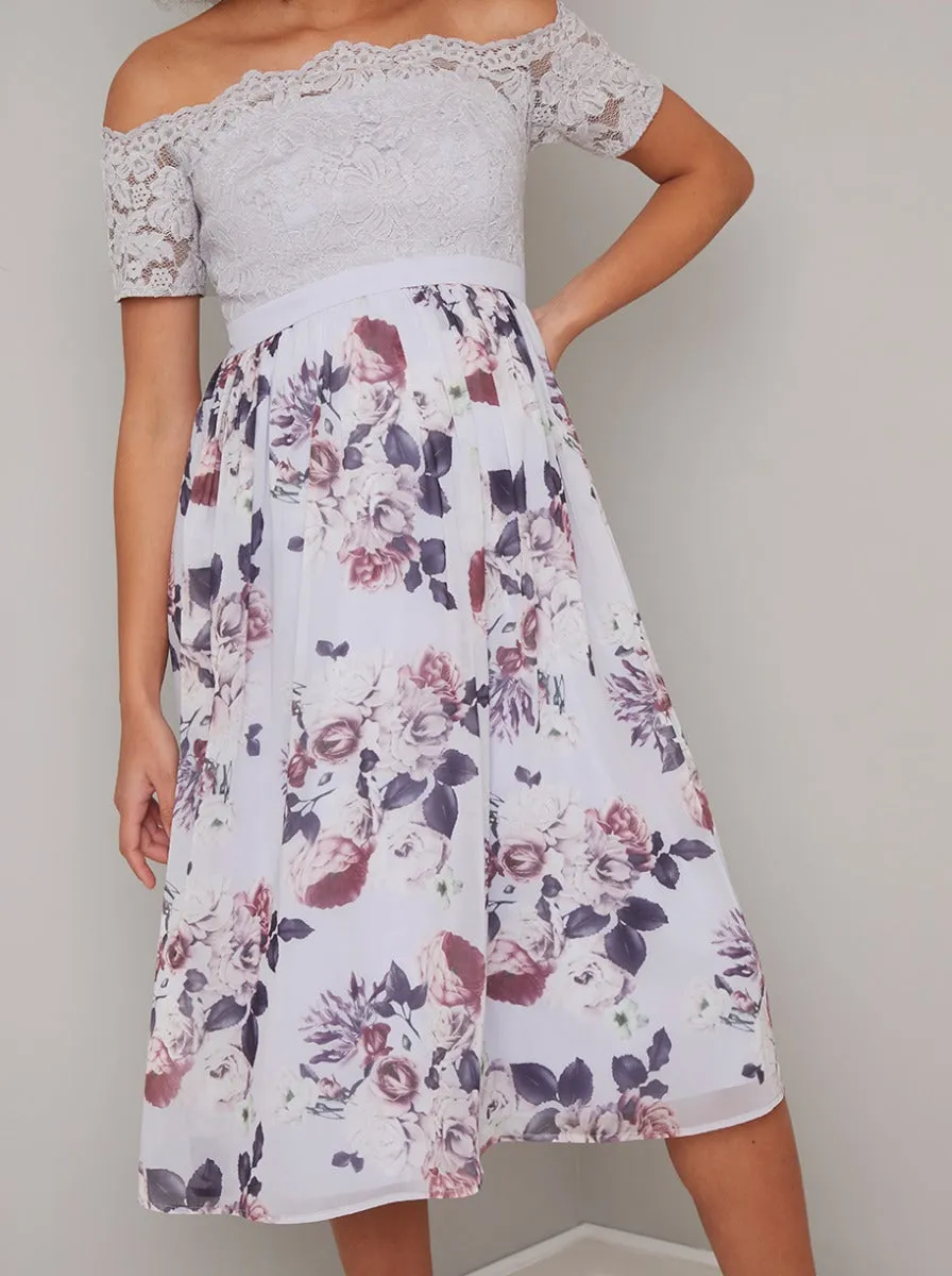 Lace Floral Print Maternity Midi Dress in Purple sold by Chi Chi London product image thumbnail 4