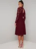 Petite Long Sleeved Lace Midi Dress in Red sold by Chi Chi London