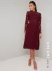 Petite Long Sleeved Lace Midi Dress in Red sold by Chi Chi London