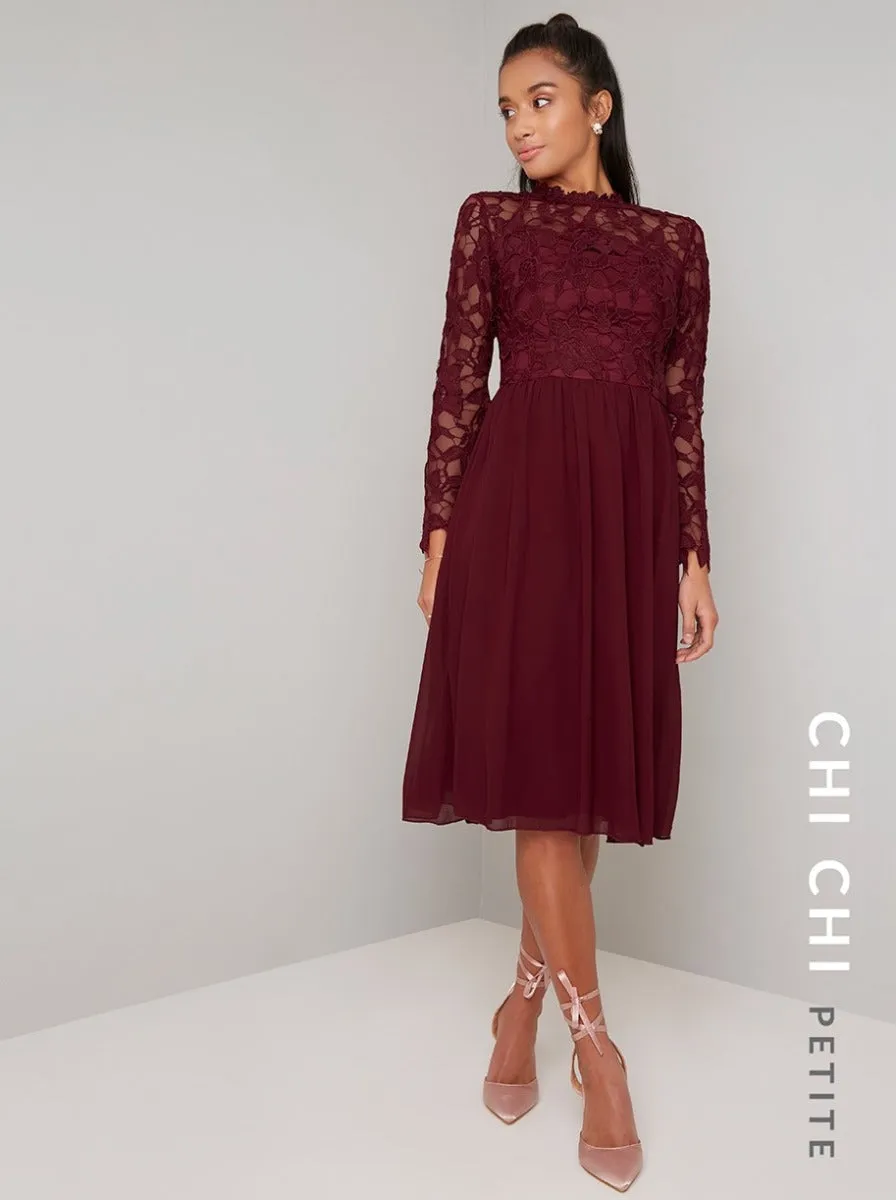 Petite Long Sleeved Lace Midi Dress in Red sold by Chi Chi London product image thumbnail 2