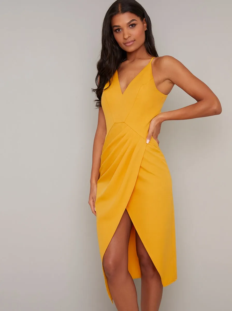 Cami Strap Wrap Style Midi Dress in Yelllow sold by Chi Chi London product image thumbnail 2