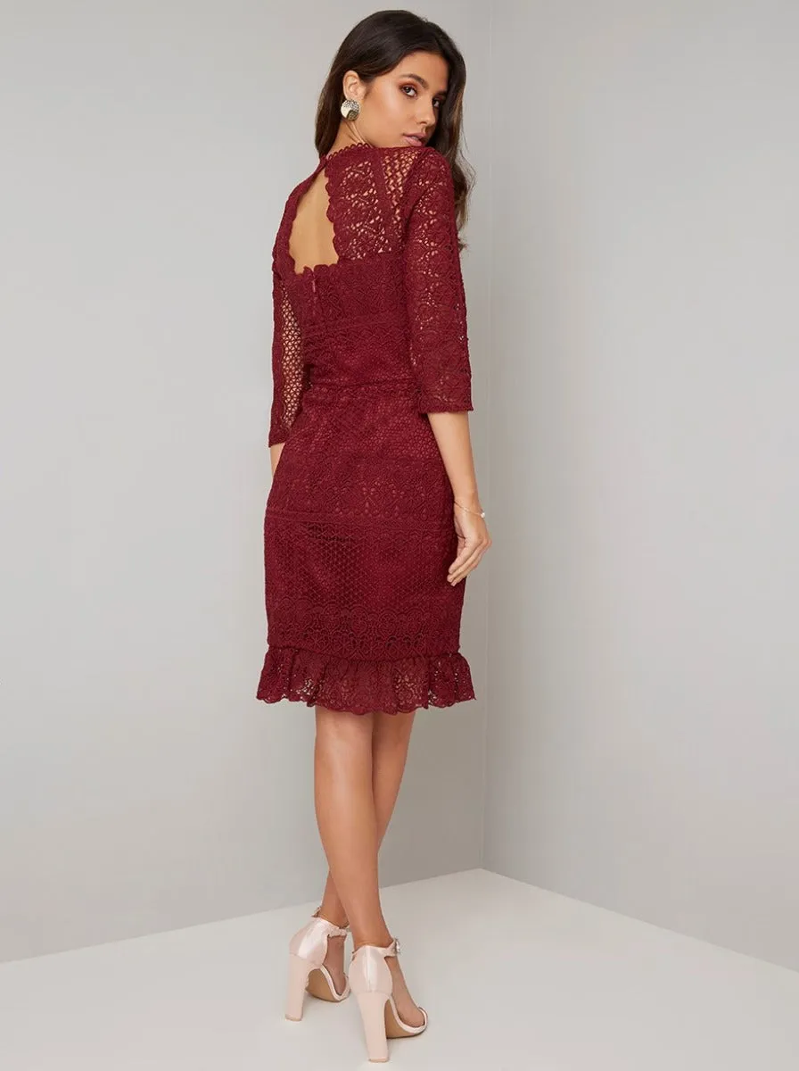 Crochet Bodycon Dress in Red sold by Chi Chi London product image thumbnail 2