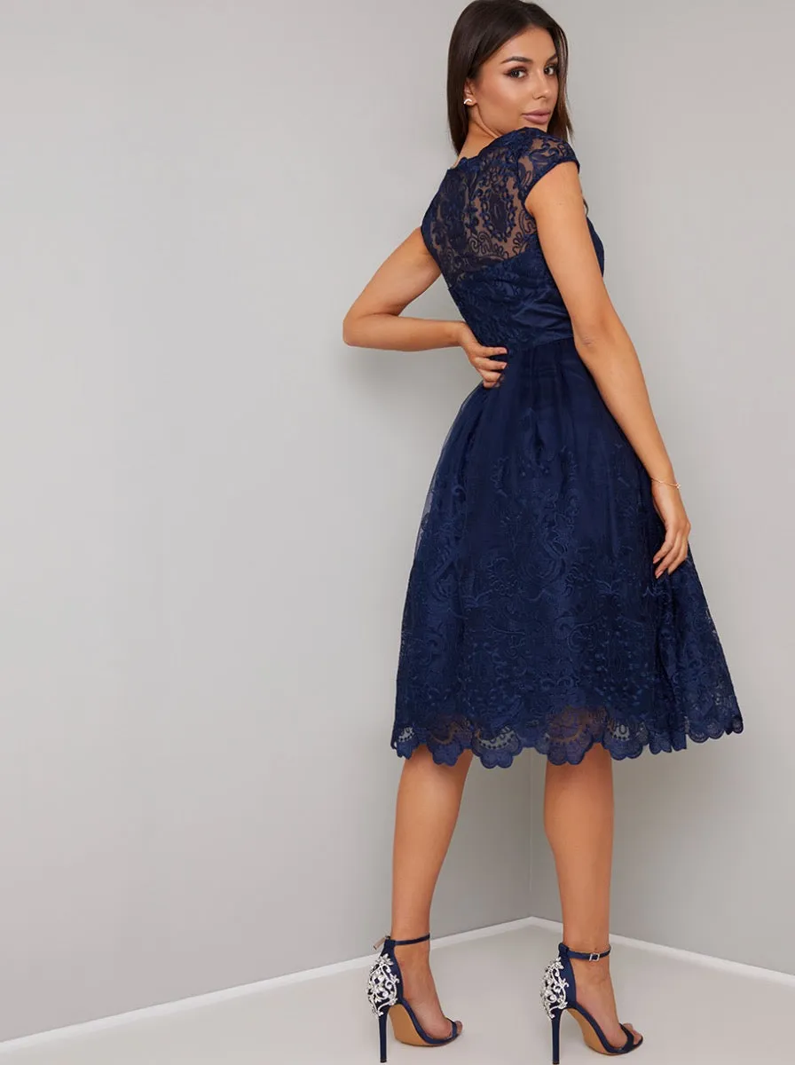 Tall Baroque Style Tea Midi Dress in Blue sold by Chi Chi London product image thumbnail 3