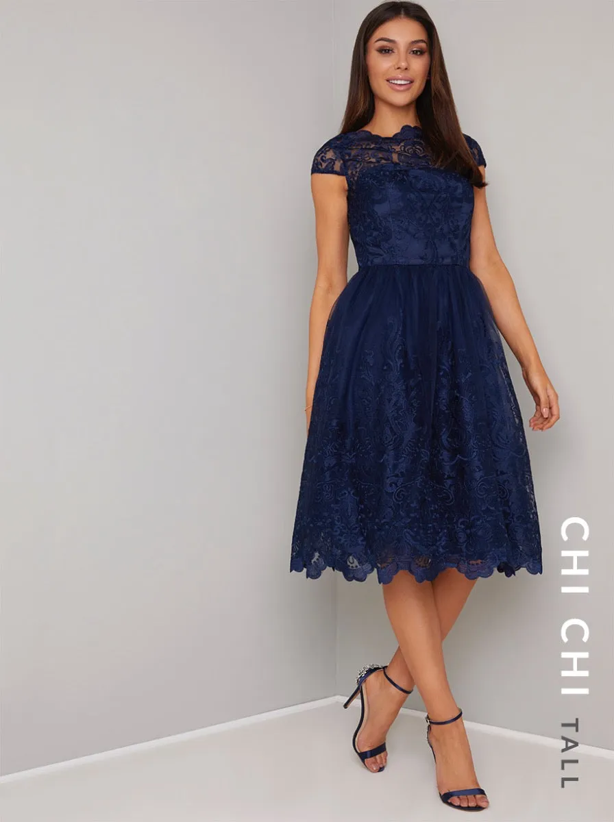 Tall Baroque Style Tea Midi Dress in Blue sold by Chi Chi London product image thumbnail 2