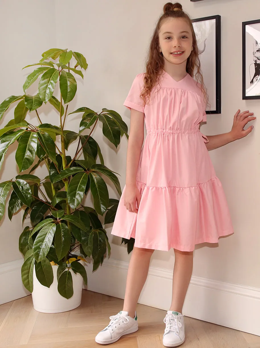 Girls Cap Sleeved Tiered Dress in Pink sold by Chi Chi London product image thumbnail 3