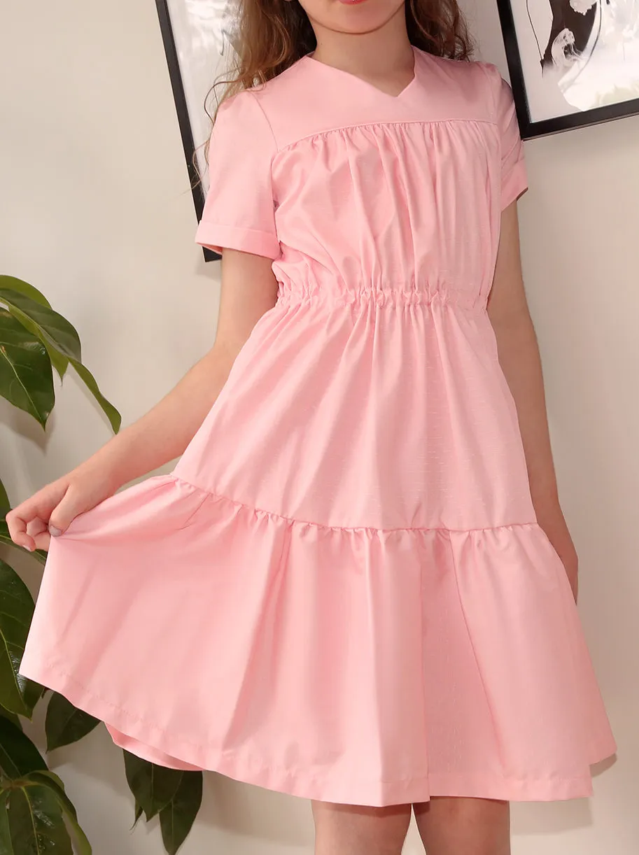 Girls Cap Sleeved Tiered Dress in Pink sold by Chi Chi London product image thumbnail 2