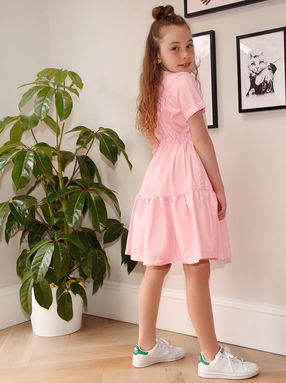 Girls Cap Sleeved Tiered Dress in Pink sold by Chi Chi London product image thumbnail 4