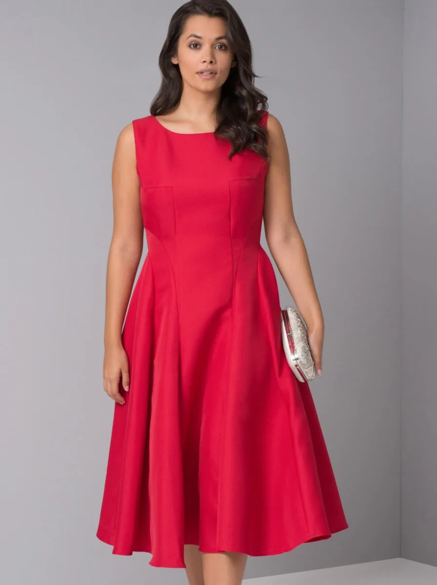 Boat Neck Skater Dress in Red sold by Chi Chi London