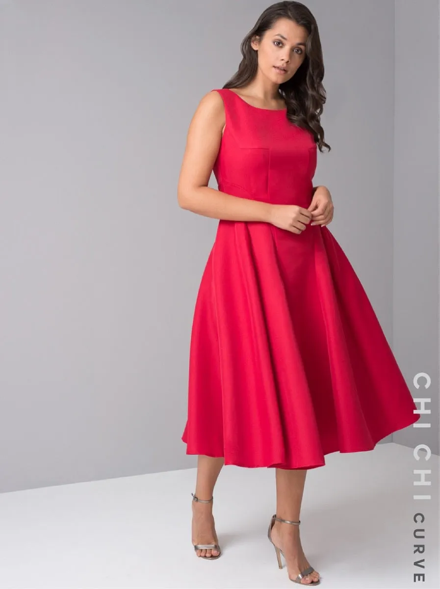Boat Neck Skater Dress in Red sold by Chi Chi London product image thumbnail 2