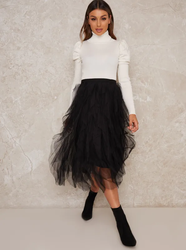Midi Skirt with Tulle Design in Black sold by Chi Chi London