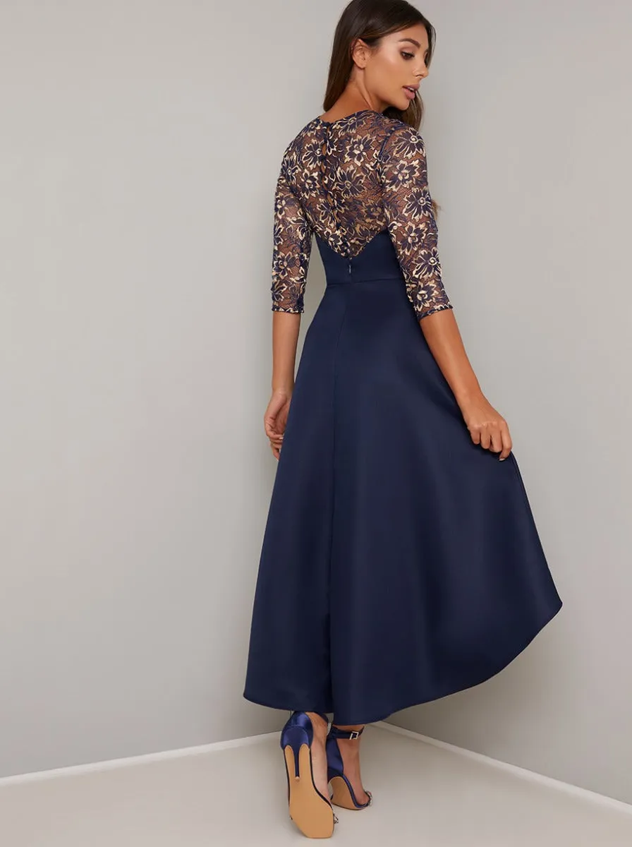 3/4 Sleeved Dip Hem Midi Dress in Blue sold by Chi Chi London product image thumbnail 4