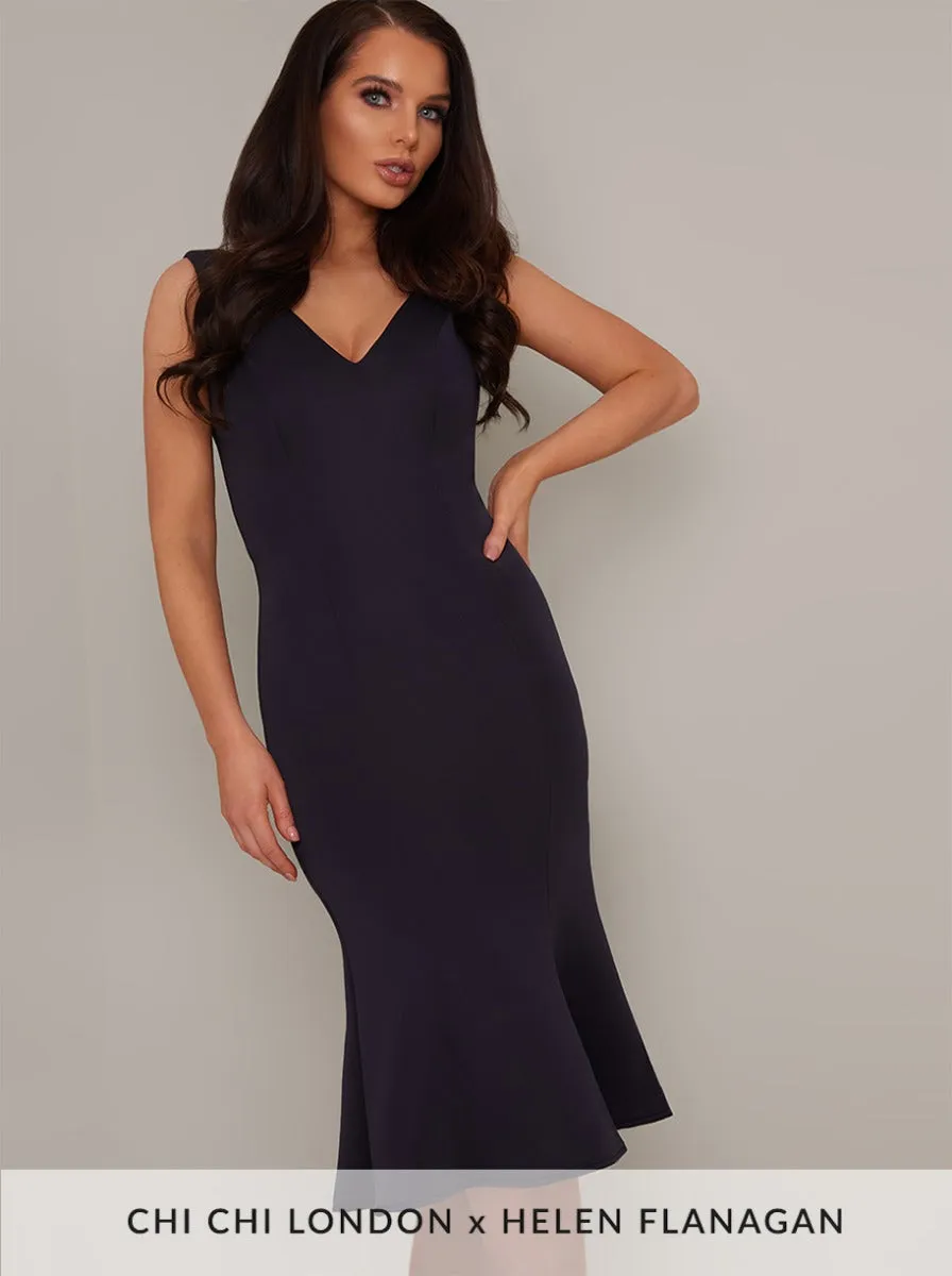 Bodycon V Neck Midi Dress in Blue sold by Chi Chi London product image thumbnail 4