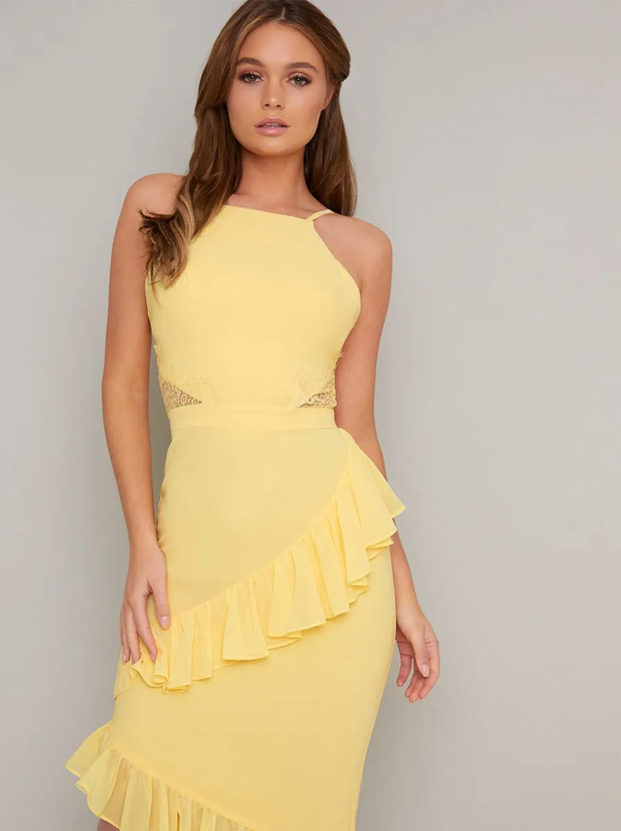 Ruffle Detail Fitted Midi Dress in Yellow sold by Chi Chi London product image thumbnail 2