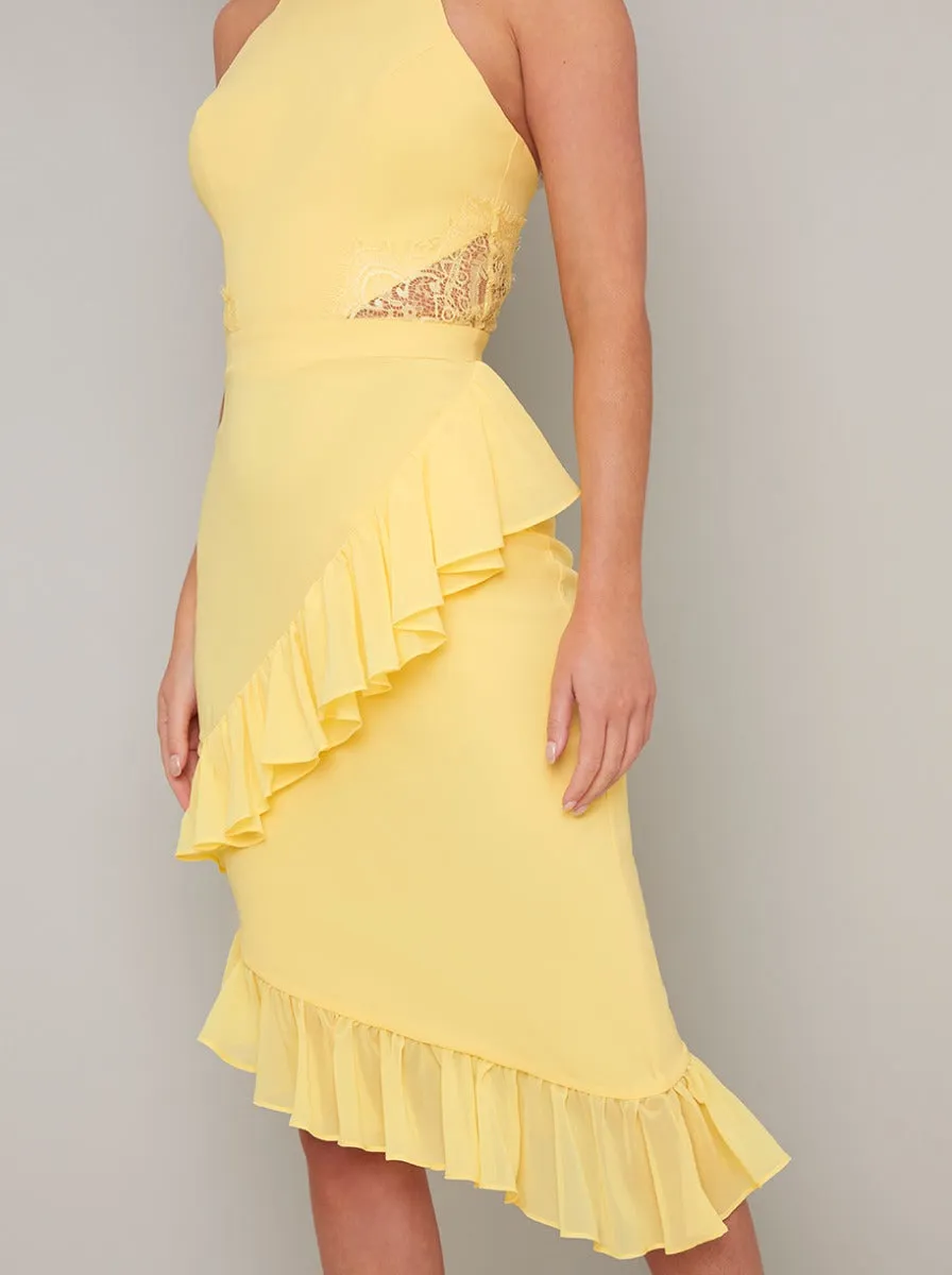 Ruffle Detail Fitted Midi Dress in Yellow sold by Chi Chi London product image thumbnail 3