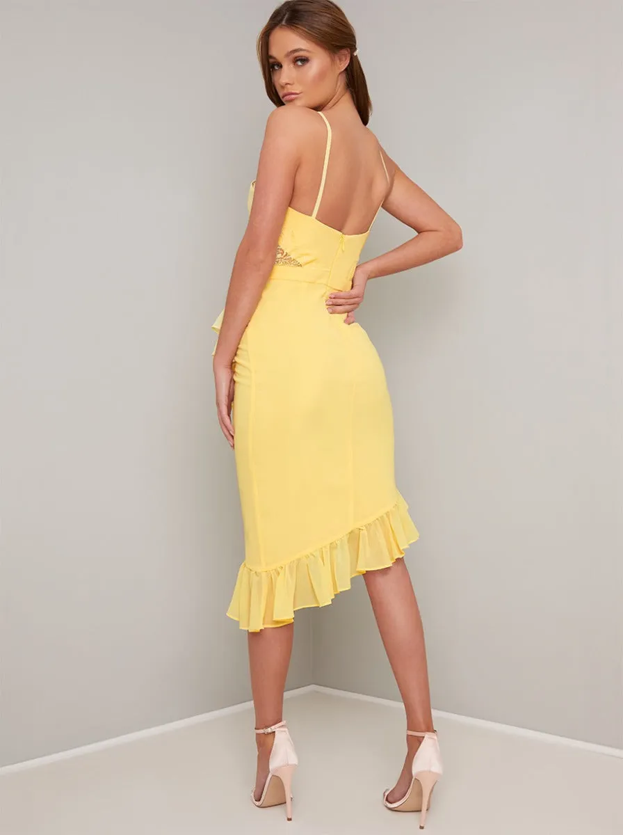 Ruffle Detail Fitted Midi Dress in Yellow sold by Chi Chi London product image thumbnail 4