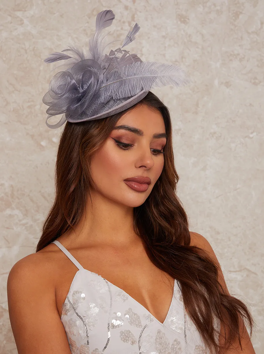 Feather Detail Fascinator in Grey sold by Chi Chi London