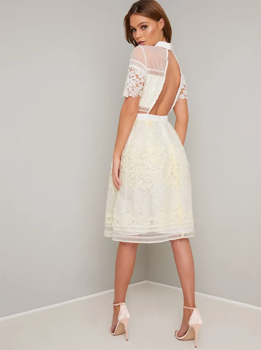 Collar Detail Lace Open Back Midi Dress in Cream sold by Chi Chi London product image thumbnail 4