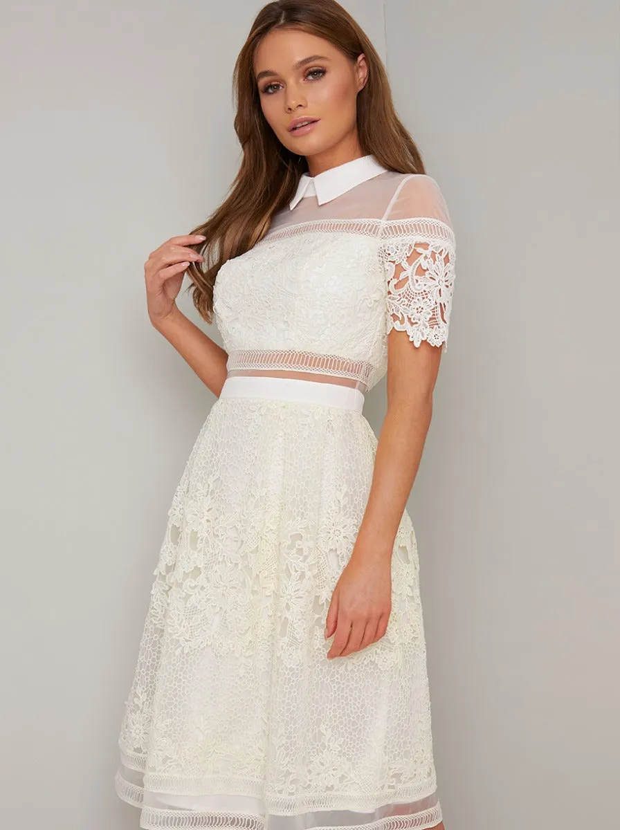 Collar Detail Lace Open Back Midi Dress in Cream sold by Chi Chi London product image thumbnail 2