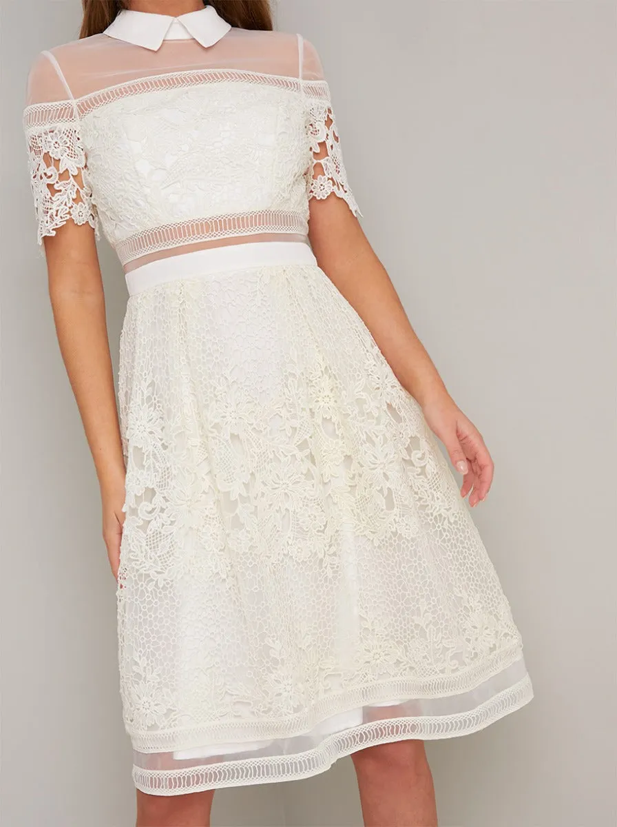 Collar Detail Lace Open Back Midi Dress in Cream sold by Chi Chi London product image thumbnail 3