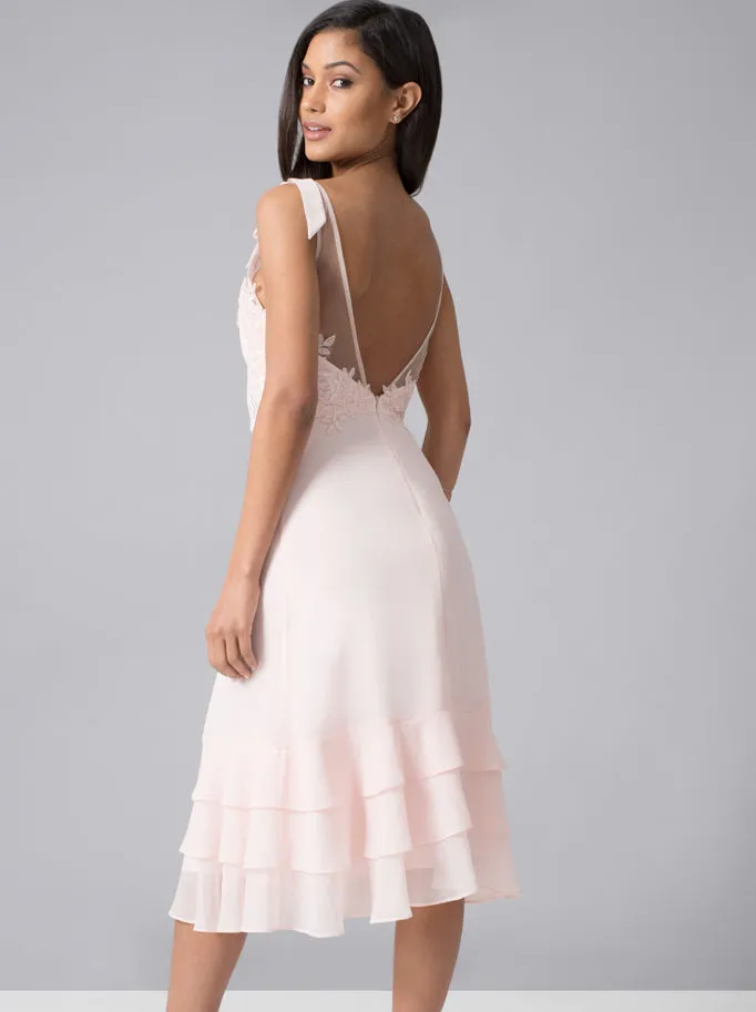 Embroidered Bodice Frill Hem Midi Dress in Pink sold by Chi Chi London product image thumbnail 3