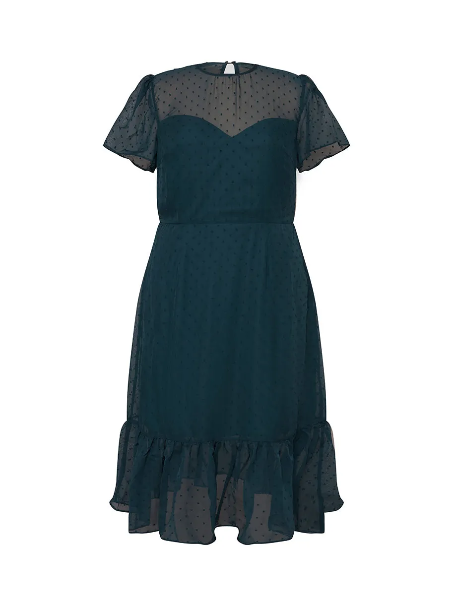 Plus Size Spot Print Chiffon Dress in Green sold by Chi Chi London