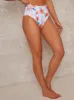 Scallop Edge Floral Print High Waisted Bikini Bottoms in White sold by Chi Chi London