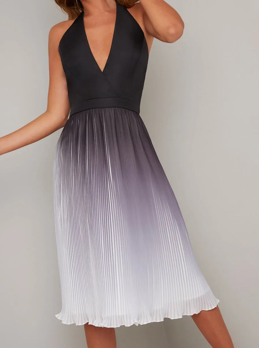 Ombre Pleated V Neck Midi Dress in Black sold by Chi Chi London product image thumbnail 2