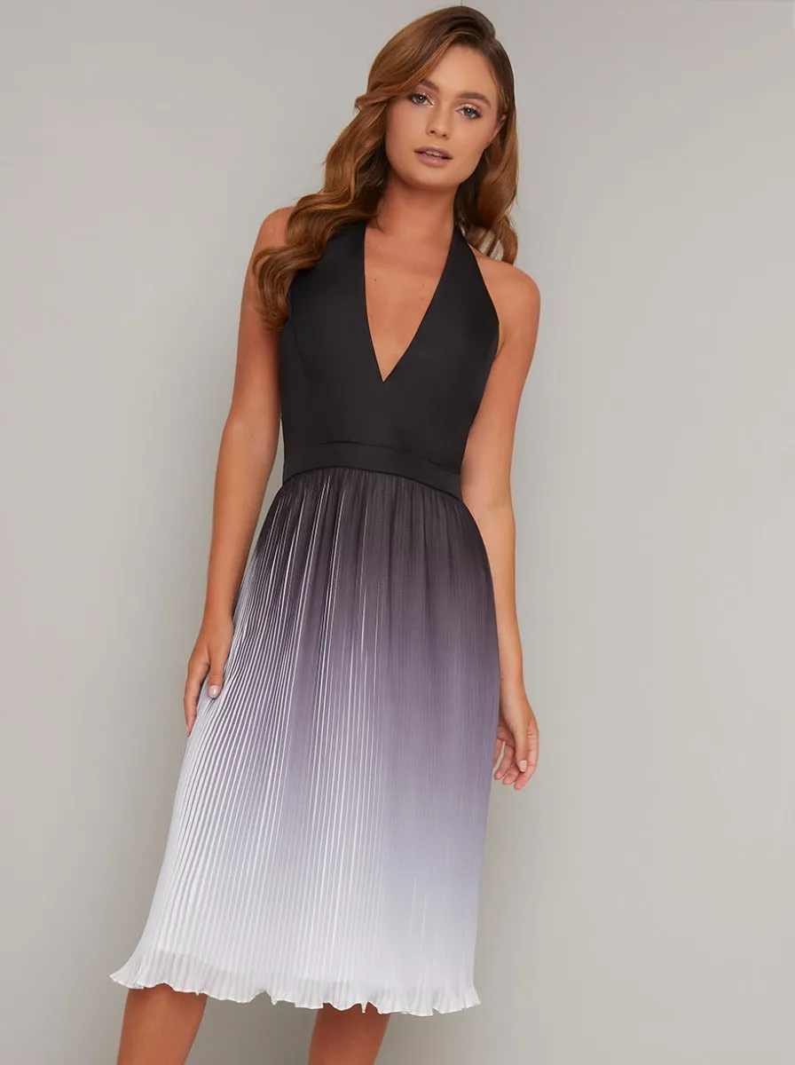 Ombre Pleated V Neck Midi Dress in Black sold by Chi Chi London product image thumbnail 4