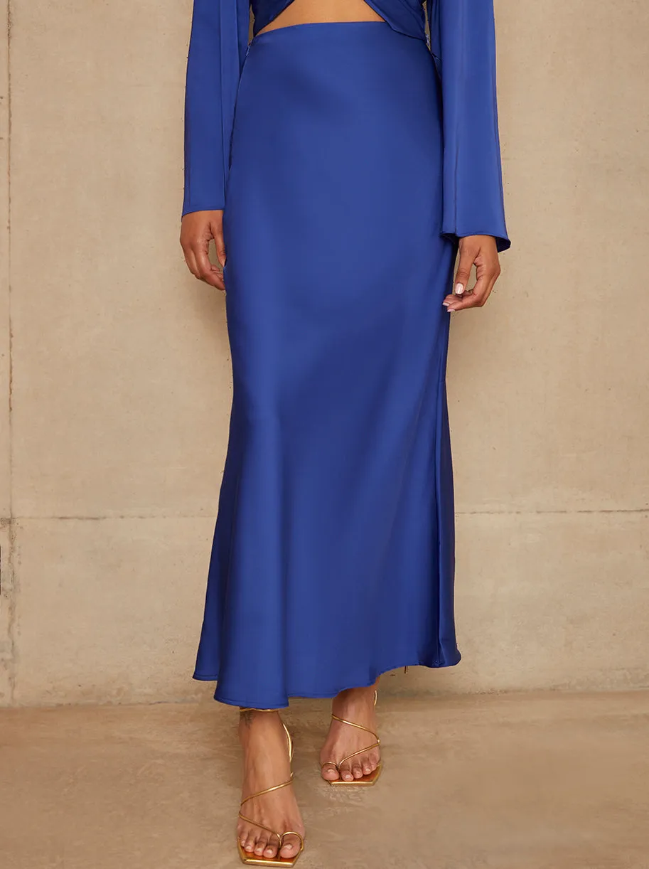 Satin Slip Maxi Skirt in Blue sold by Chi Chi London product image thumbnail 4