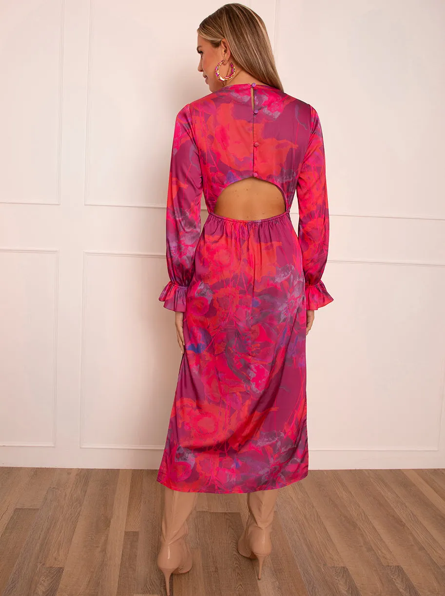 Long Sleeve V Neck Floral Print Dress in Pink sold by Chi Chi London product image thumbnail 4