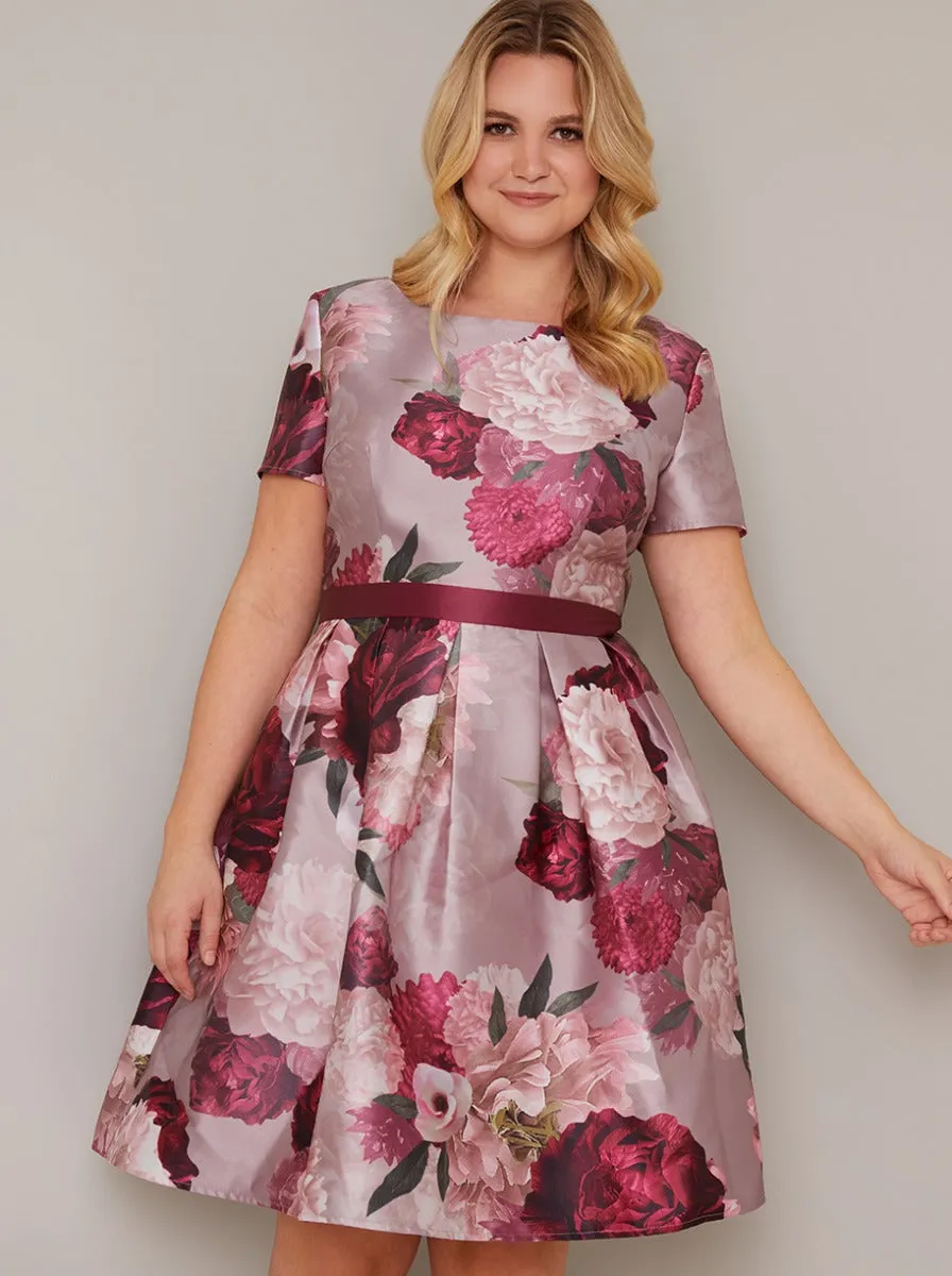 Plus Size Short Sleeved Floral Print Dress in Pink sold by Chi Chi London
