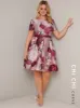Plus Size Short Sleeved Floral Print Dress in Pink sold by Chi Chi London