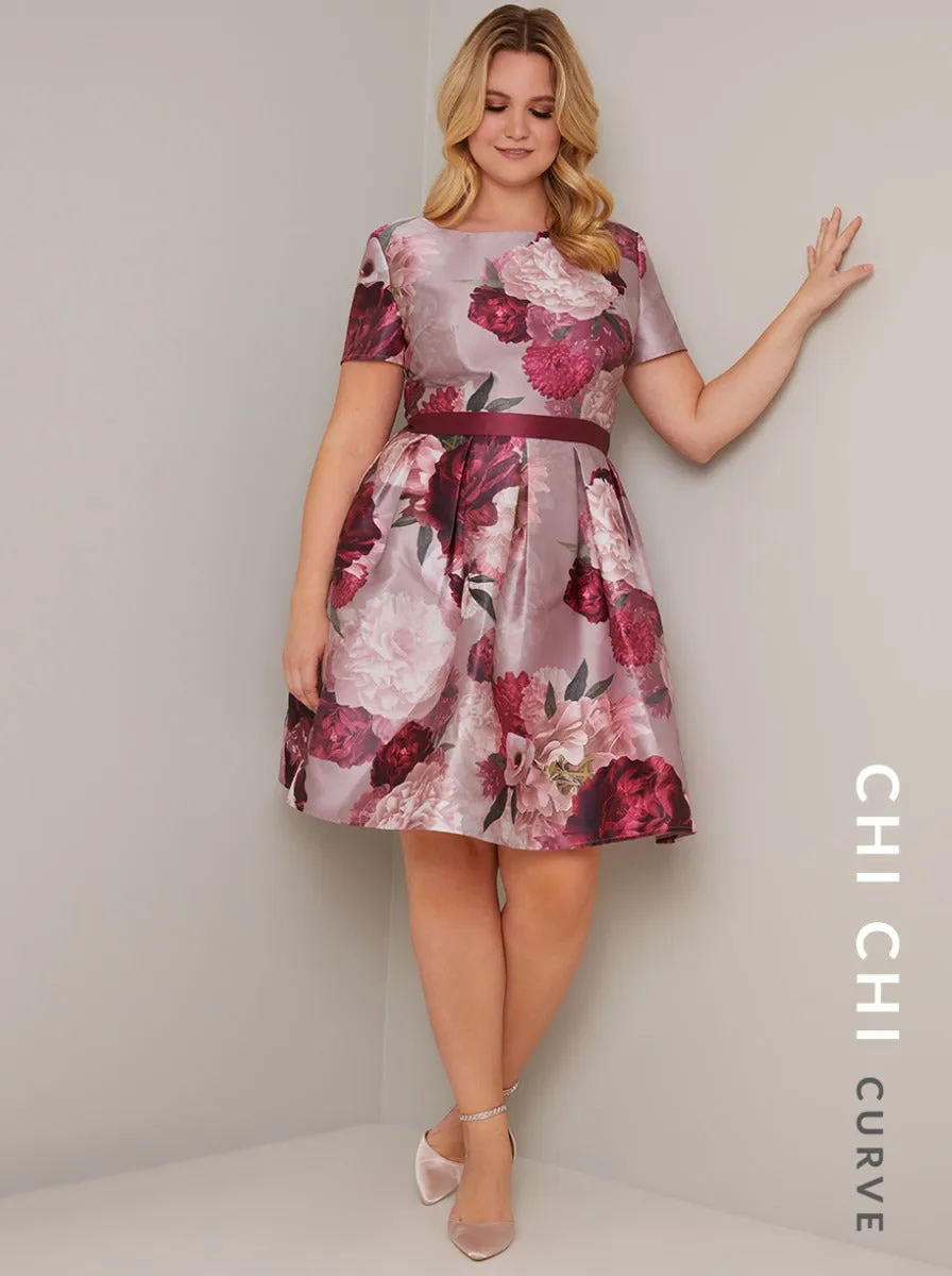 Plus Size Short Sleeved Floral Print Dress in Pink sold by Chi Chi London product image thumbnail 3