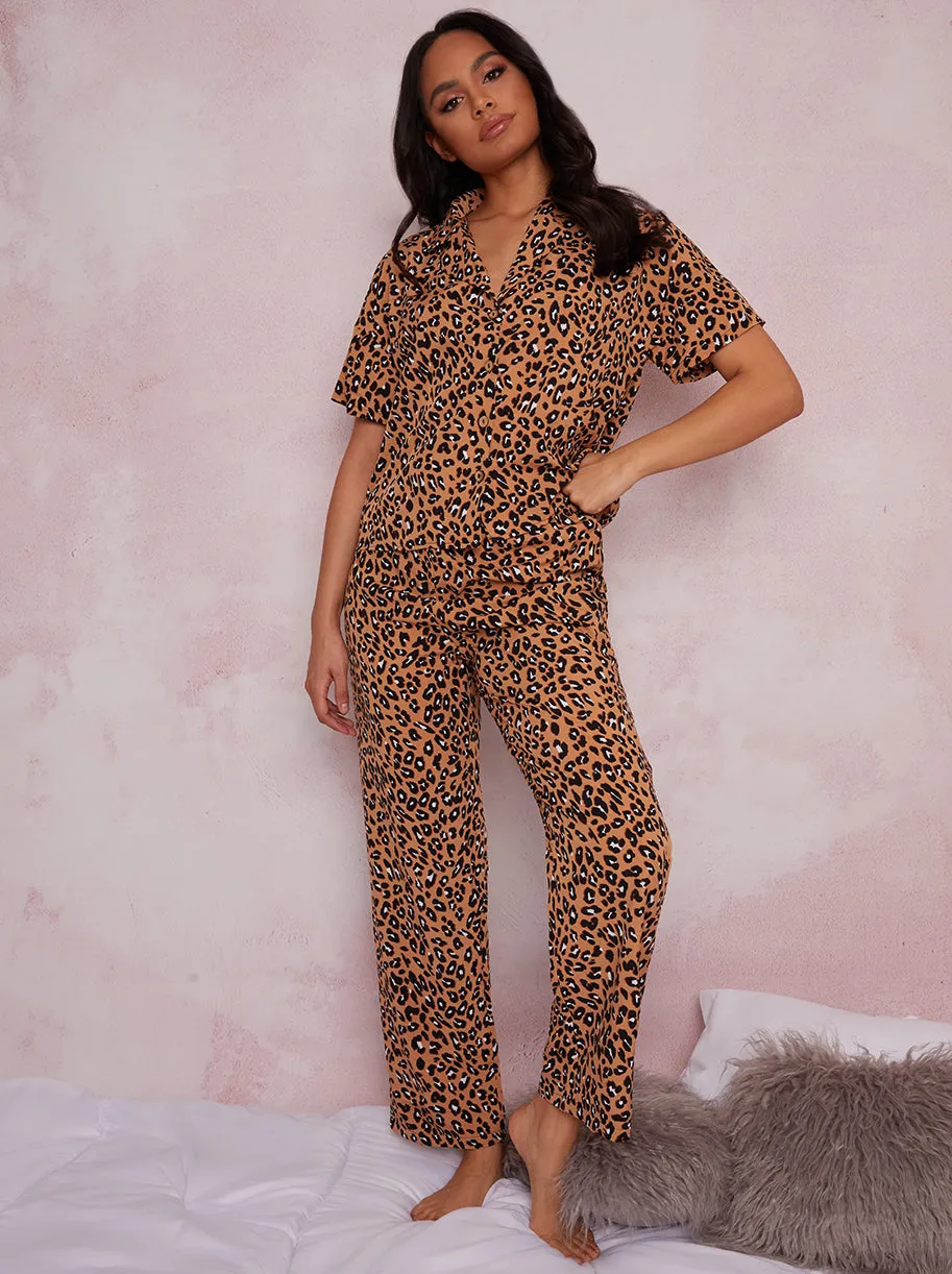 Short Sleeve Pyjamas in Brown Animal Print sold by Chi Chi London product image thumbnail 3