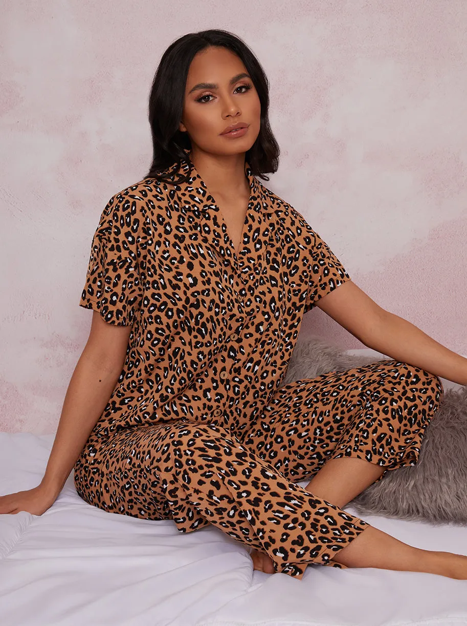 Short Sleeve Pyjamas in Brown Animal Print sold by Chi Chi London product image thumbnail 2