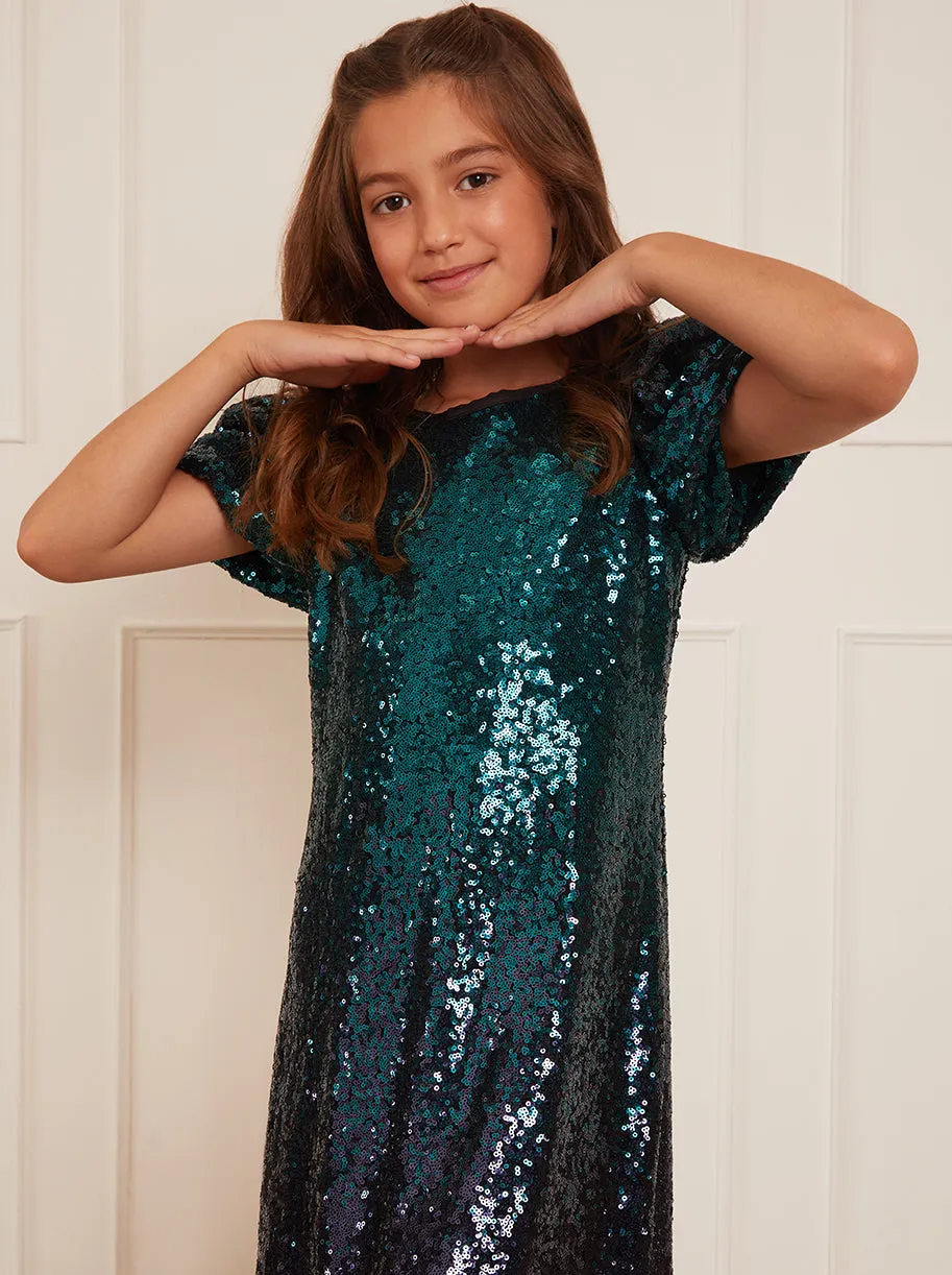 Older Girls Puff Sleeve Sequin Midi Dress in Green sold by Chi Chi London product image thumbnail 4
