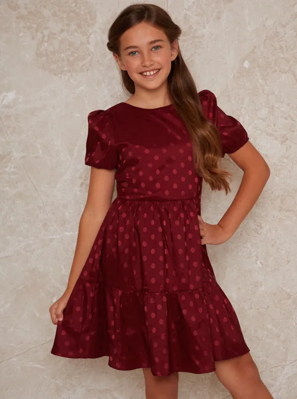 Girls Spot Print Satin Tiered Midi Dress Red sold by Chi Chi London