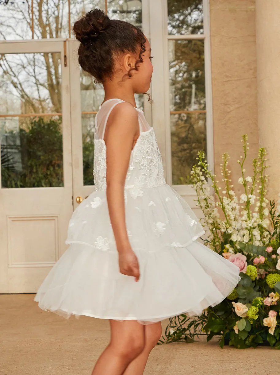 Girls Floral Lace Tiered Midi Dress in White sold by Chi Chi London product image thumbnail 3