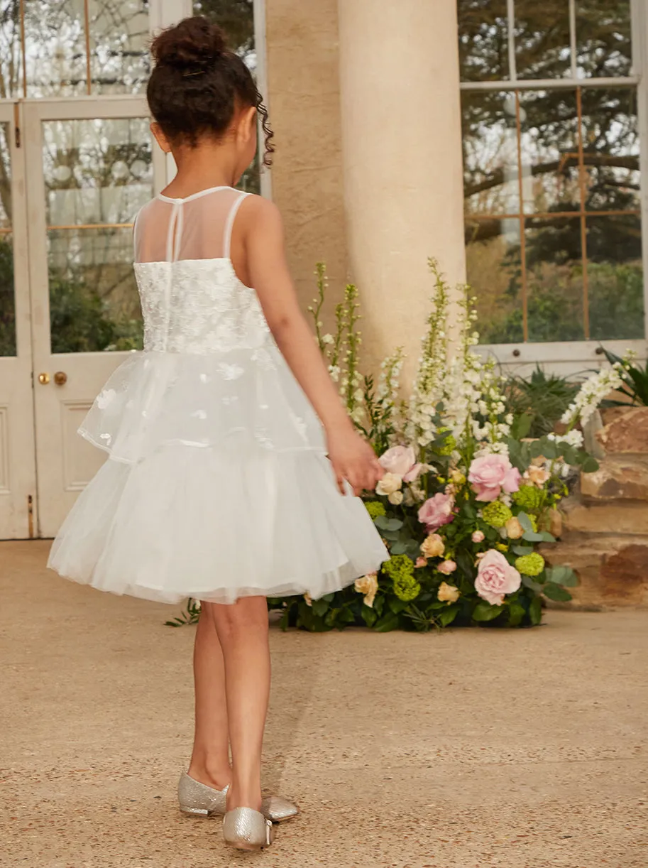 Girls Floral Lace Tiered Midi Dress in White sold by Chi Chi London product image thumbnail 2