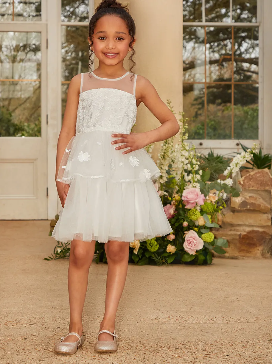 Girls Floral Lace Tiered Midi Dress in White sold by Chi Chi London product image thumbnail 4