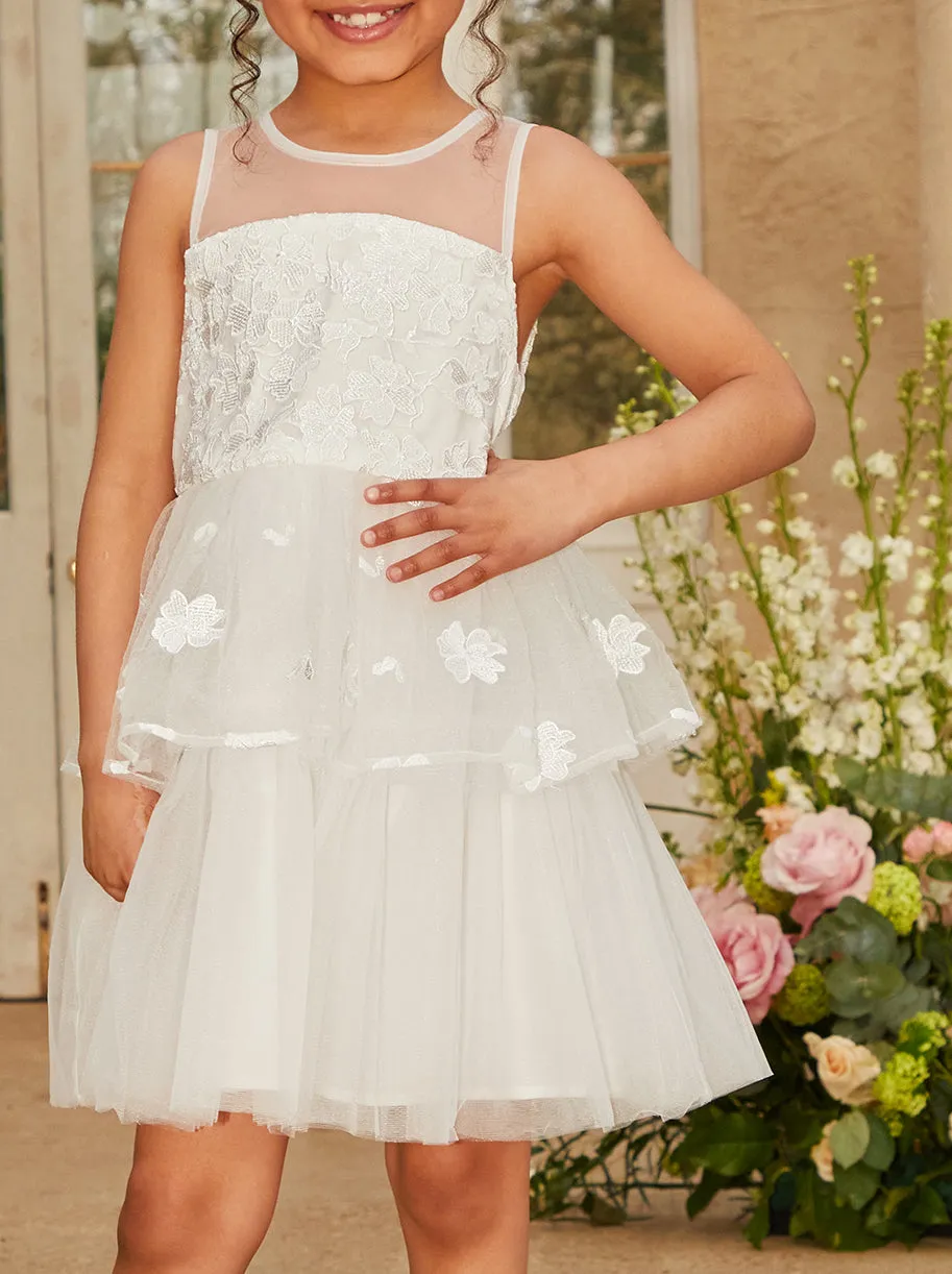 Girls Floral Lace Tiered Midi Dress in White sold by Chi Chi London product image thumbnail 5