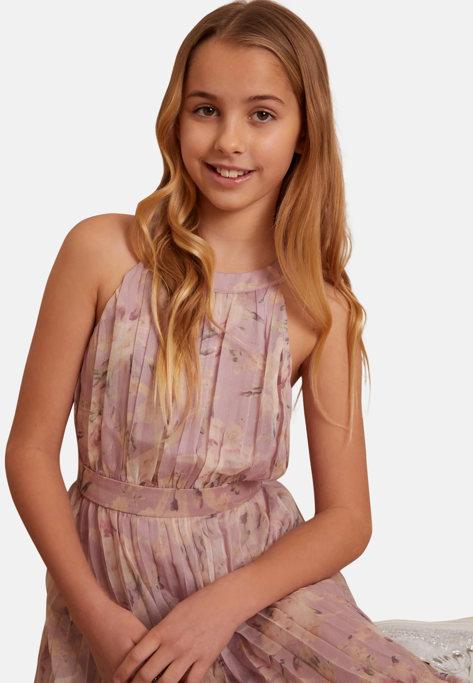 Older Girls Floral Pleated Midi Dress in Pink sold by Chi Chi London product image thumbnail 5