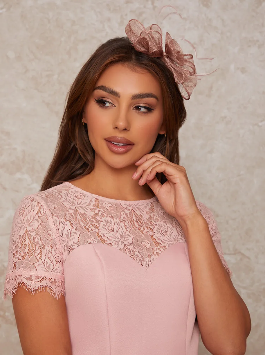 Feather Detail Fascinator in Pink sold by Chi Chi London