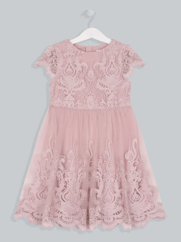 Girls Lace Scalloped Party Dress in Pink sold by Chi Chi London product image thumbnail 5